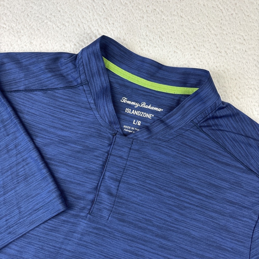TOMMY BAHAMA IslandZone Blade Collar Polo Shirt Mens Large Blue Snap Henley Golf